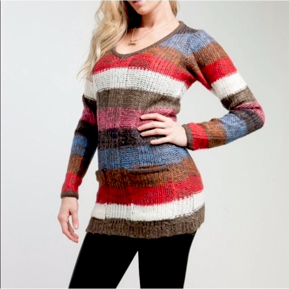 Ashley by 26 International Women’s Striped Patterned Cable Knit Sweater